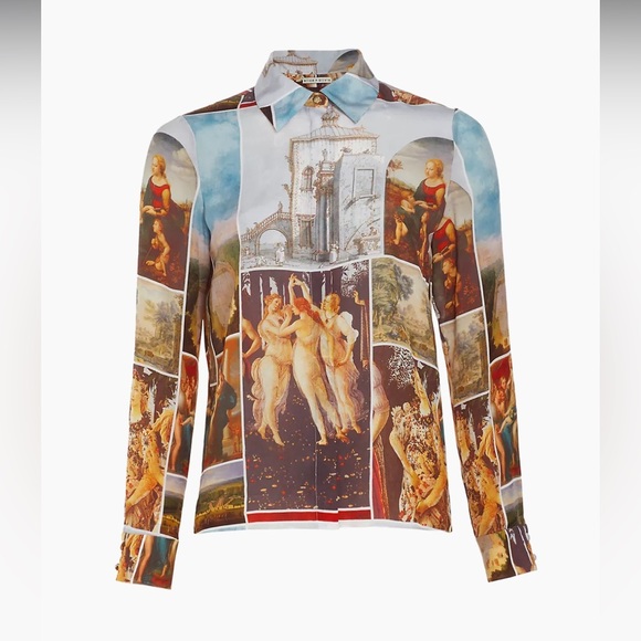 Alice + Olivia Tops - Alice + Olivia Willa Renaissance Patchwork Silk Shirt